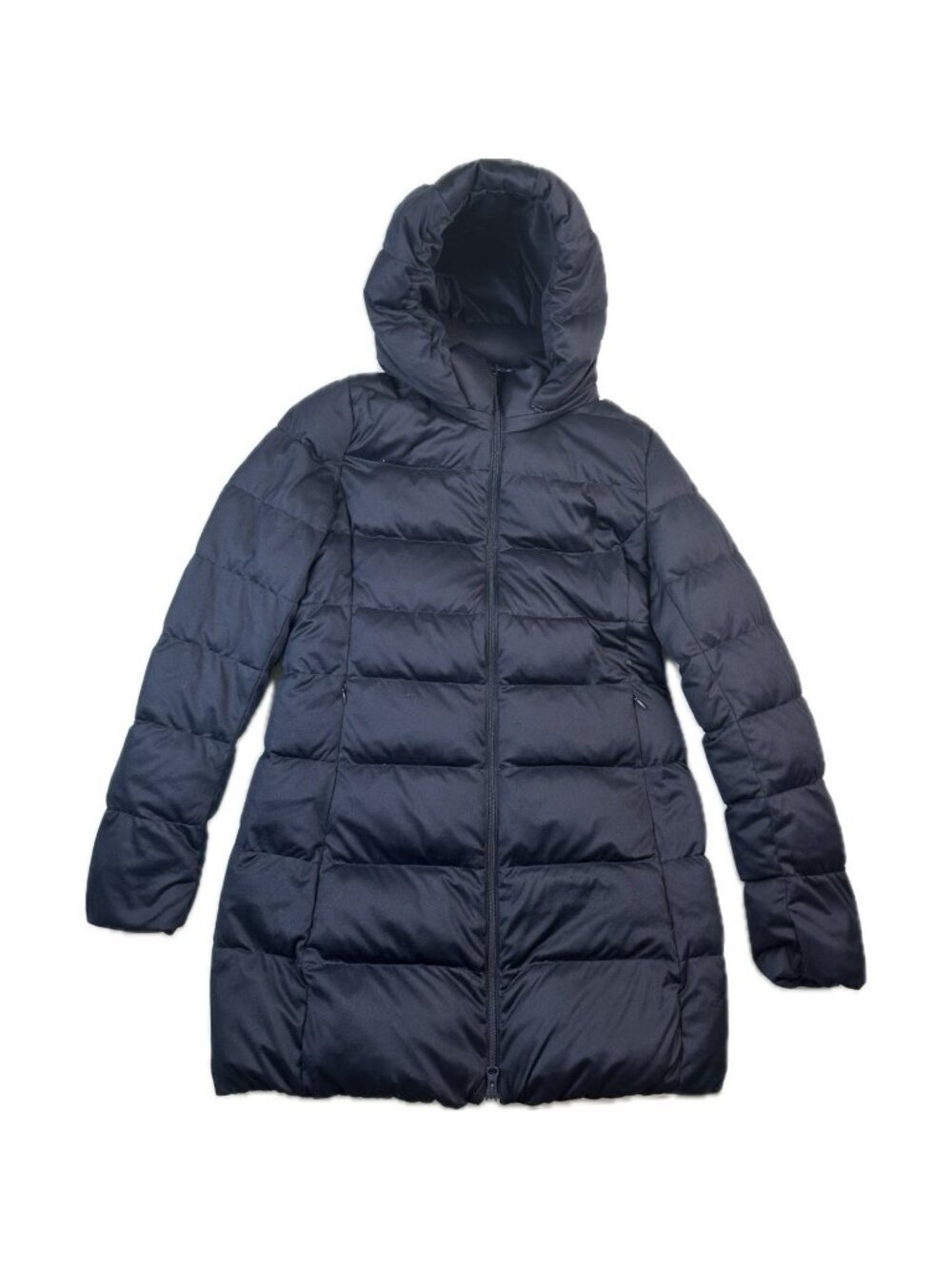 Uniqlo Womens Hooded Down Puffer Coat Jacket Long Large Navy Blue S Quilted